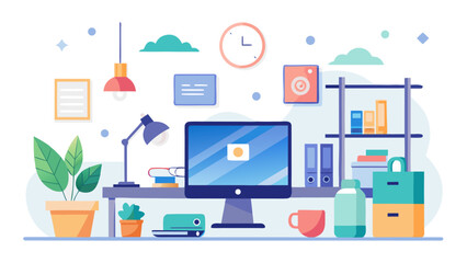 Modern flat design home office workspace illustration