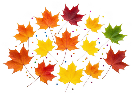 A vibrant collection of colorful maple leaves, showcasing autumns beauty, isolated on transparent background - Powered by Adobe