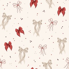 Festive Seamless Pattern with Gift Bows for Christmas and Valentine&rsquo;s Day