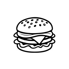 Black and White Burger Icon Vector Fast Food Illustration Outline