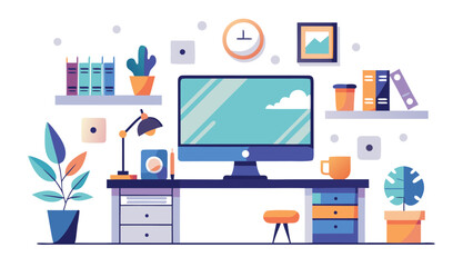 Modern home office setup with computer and plants