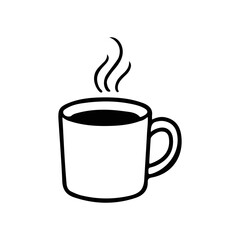 Black and White Coffee Cup Icon Hot Beverage Mug Line Art Vector Illustration