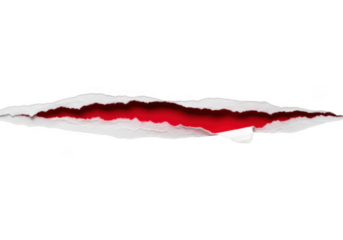 Torn paper with red background showing through, isolated on transparent background