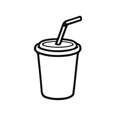 Black and White Drink Cup Icon Vector Soda Cup with Straw Outline Illustration
