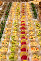 Catering buffet in Northern Italy characterized by presence of typical products like cottage...