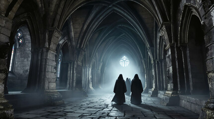 Naklejka premium Monks in a vault