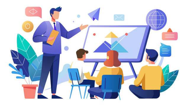 Business meeting with presentation and team collaboration