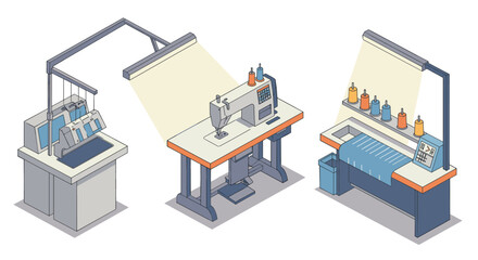 Obraz premium Isometric sewing machines: modern industrial design with various equipment types