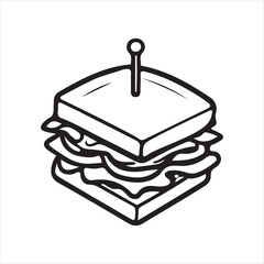 Black and White Sandwich Icon Vector Outline Fast Food Illustration