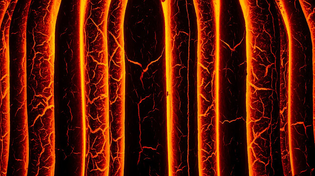 Abstract background with glowing lava cracks and vertical lines