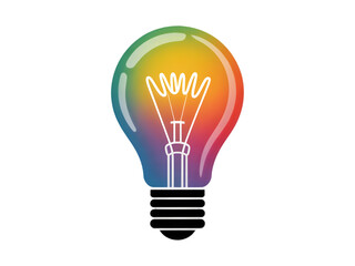 a colorful glowing idea bulb lamp, isolated design element visualization of brainstorming, bright idea and creative thinking Isolated on white and transparent background