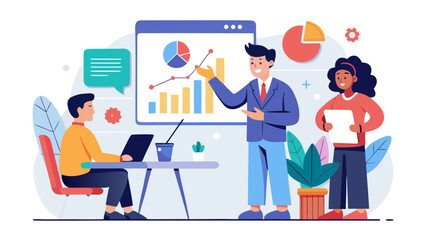 Obraz premium Business meeting with data presentation and team collaboration