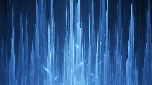 Abstract blue light trails falling down on a dark background