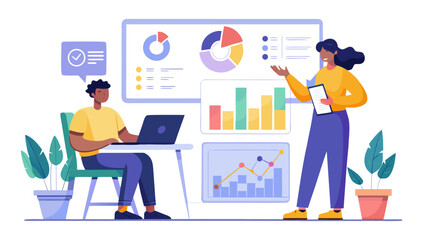 Fototapeta premium Business meeting with data analysis and charts presentation