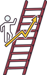 Simple Red Ladder with Person and Yellow Upward Arrow Design