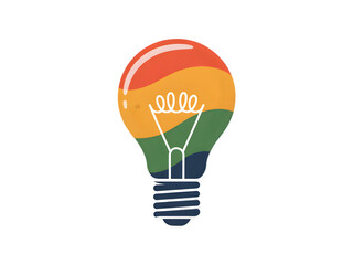 a colorful glowing idea bulb lamp, isolated design element visualization of brainstorming, bright idea and creative thinking Isolated on white and transparent background