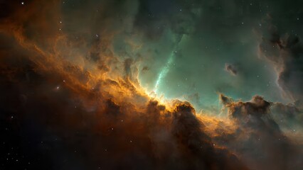 Fototapeta premium A stunning cosmic scene featuring vibrant nebulae with swirling clouds of gas and dust illuminated by distant stars.