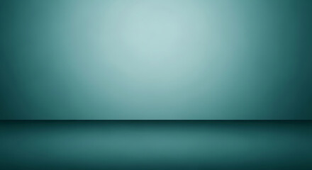 Empty teal color gradient studio room background with light and reflection