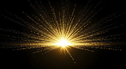 Bright golden starburst explosion of light and particles on black background