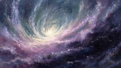 Fototapeta premium A swirling galaxy of vibrant colors, blending purples and whites, evoking a sense of cosmic wonder and the vastness of space.