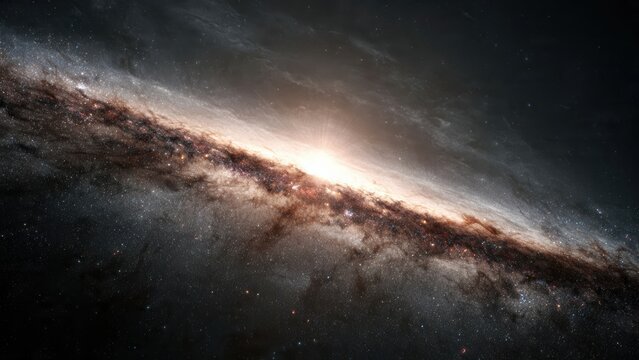 A stunning view of a galaxy with vibrant colors, showcasing cosmic dust and a bright starburst at the center, evoking the vastness of space.