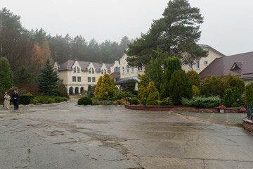 A damp, cloudy day with lush greenery. 