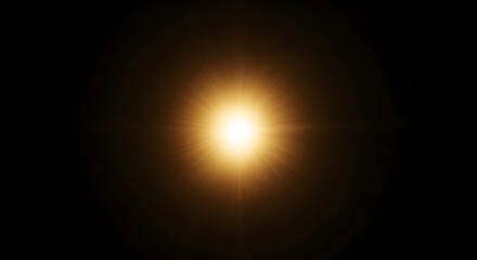 Bright glowing light source with lens flare effect on black background