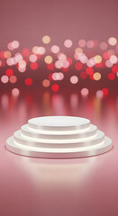 Empty circular stage with soft bokeh lights in the background