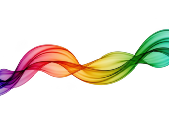 Abstract rainbow colored wavy smoke or fabric flowing isolated on transparent background