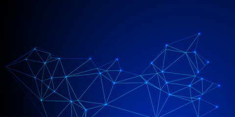 Abstract network of glowing points and lines. A wave of interconnected nodes. Intricate lines and dots creating a glowing abstract network on a dark background.