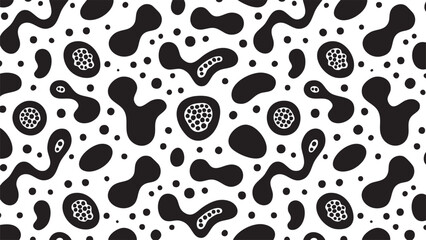 Abstract black and white organic shapes create a bold repeating pattern