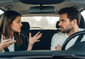 Angry Couple Arguing Intensely Inside a Car