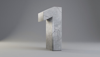 Concrete textured number one suitable for graphic design projects, posters, educational materials, and to create impactful visual content.