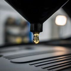 Close-Up of Golden Oil Dropping from a Black Funnel