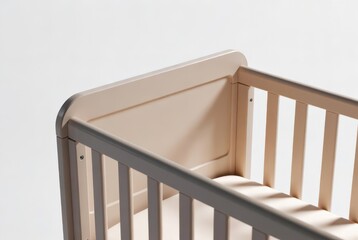 A smart baby crib, tech-nursery element, soft 3D design, pastel neutrals
