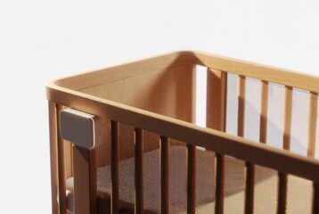 An infant sensing crib, monitoring element, sleek 3D minimal style, soft warm tones
