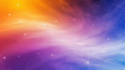 Naklejka premium Digital art background: gradient color transition from orange-yellow to cool blue with stars, cosmic concept.