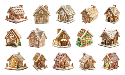PNG Charming gingerbread houses collection, element set on transparent background