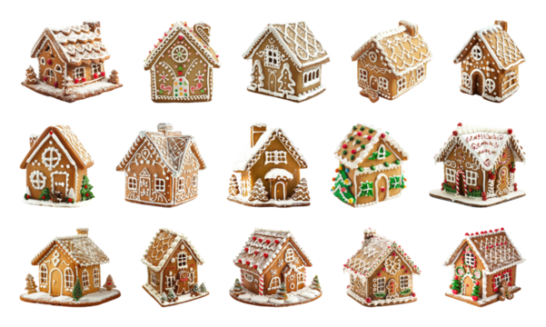 PNG Charming gingerbread houses collection, element set on transparent background - Powered by Adobe