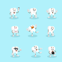 Naklejka premium All Set Happy Tooth Mascot Logo Design