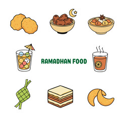 Ramadan Iftar Food and Drinks Vector Set
