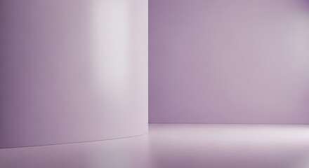 Minimalist lilac studio backdrop with curved wall and reflective floor space