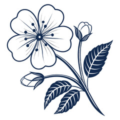 Cherry Blossom Branch with Buds and Leaves in Outline flower bloom