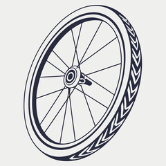 Bicycle Wheel with Tread Pattern in Dark Blue Silhouette bike wheel tire