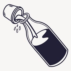 Bottle Pouring Liquid with Drops on White Background Keywords: bottle, liquid, pouring, drink