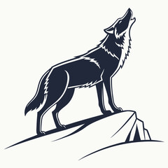 Wolf Howling on Rocky Outcrop Silhouette Keywords: wolf, howling, silhouette, rock, mountain