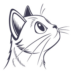 Close Up Line Art Portrait Of A Cat Looking Up feline animal