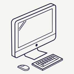 Fototapeta premium Isometric Computer Monitor Keyboard and Mouse Line Drawing Keywords: computer, monitor, keyboard