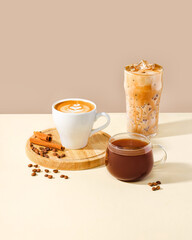 Coffee drinks on a beige background