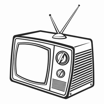 Black and white line drawing of a retro television vintage screen